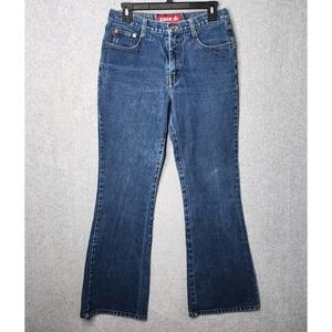 Zana Di Womens Flared Leg Dark Blue Denim Jeans Size 7‎ Vintage Y2K Mid Rise